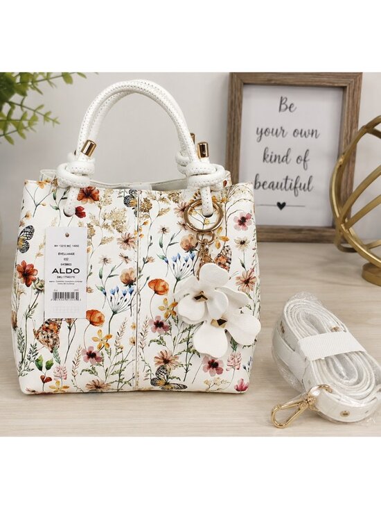 Aldo Handbags - NWT ALDO Floral Butterfly Satchel Crossbody Bag with Flower Charm White
